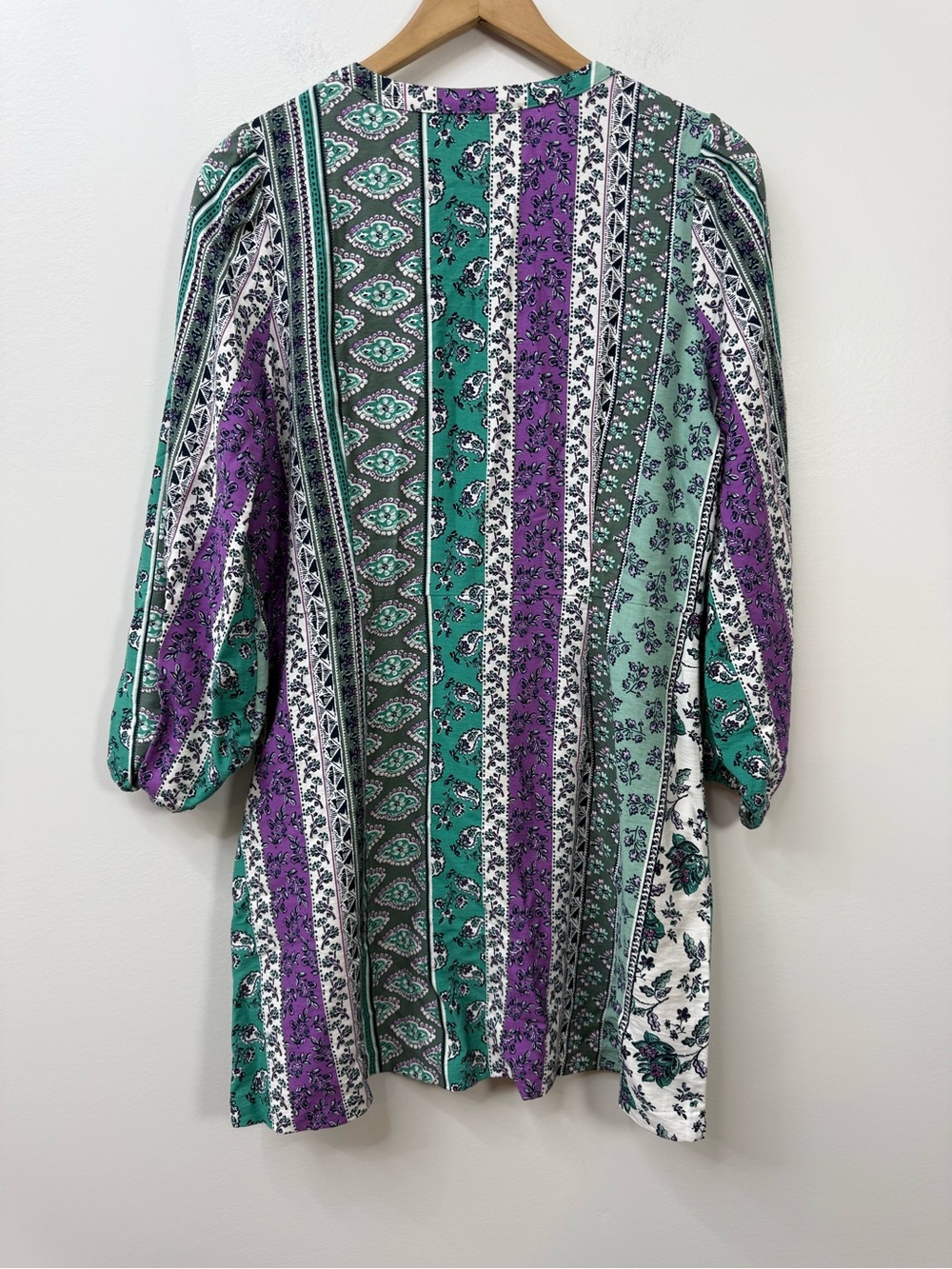 LOFT purple and green vertical-striped floral boho tunic dress size 12P - Picture 4 of 9